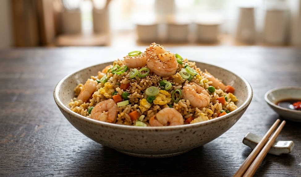 homemade shrimp fried rice skillet