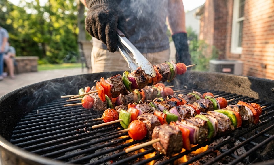 homemade grilled chicken kabobs plate