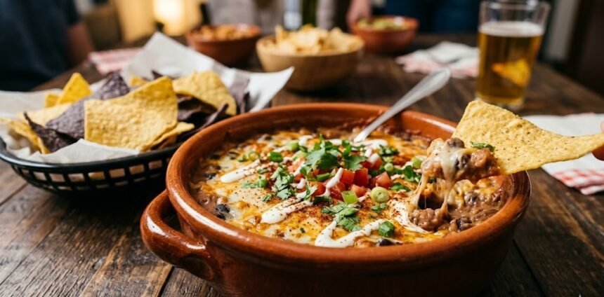 cheesy bean dip with chips