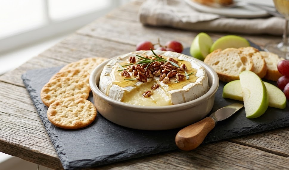 baked brie with nuts plate