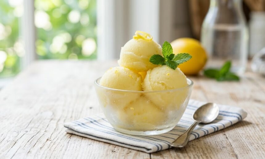 homemade lemon sorbet bowl