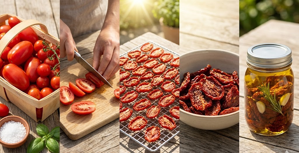 homemade dried tomatoes tray