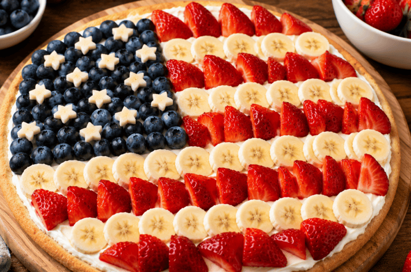 Flag Fruit Pizza With Oatmeal Crust